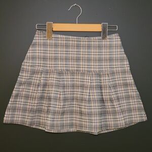 Plaid A-Line Skirt - Gray and Yellow